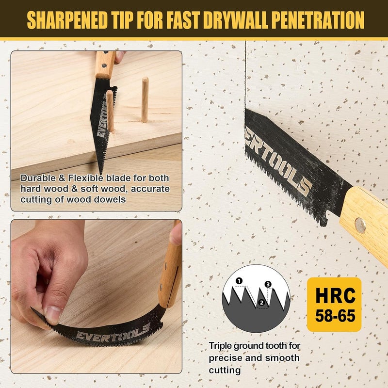 Evertools 3-Piece Japanese Pull Saw Set - 6" Double Edge & Flush Cut & 11" Pruning Saw | Razor Sharp SK5 Steel | for Woodworking, Carpentry, Garden Trimming - Image 4